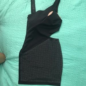BEBE cut out studded bodycon dress